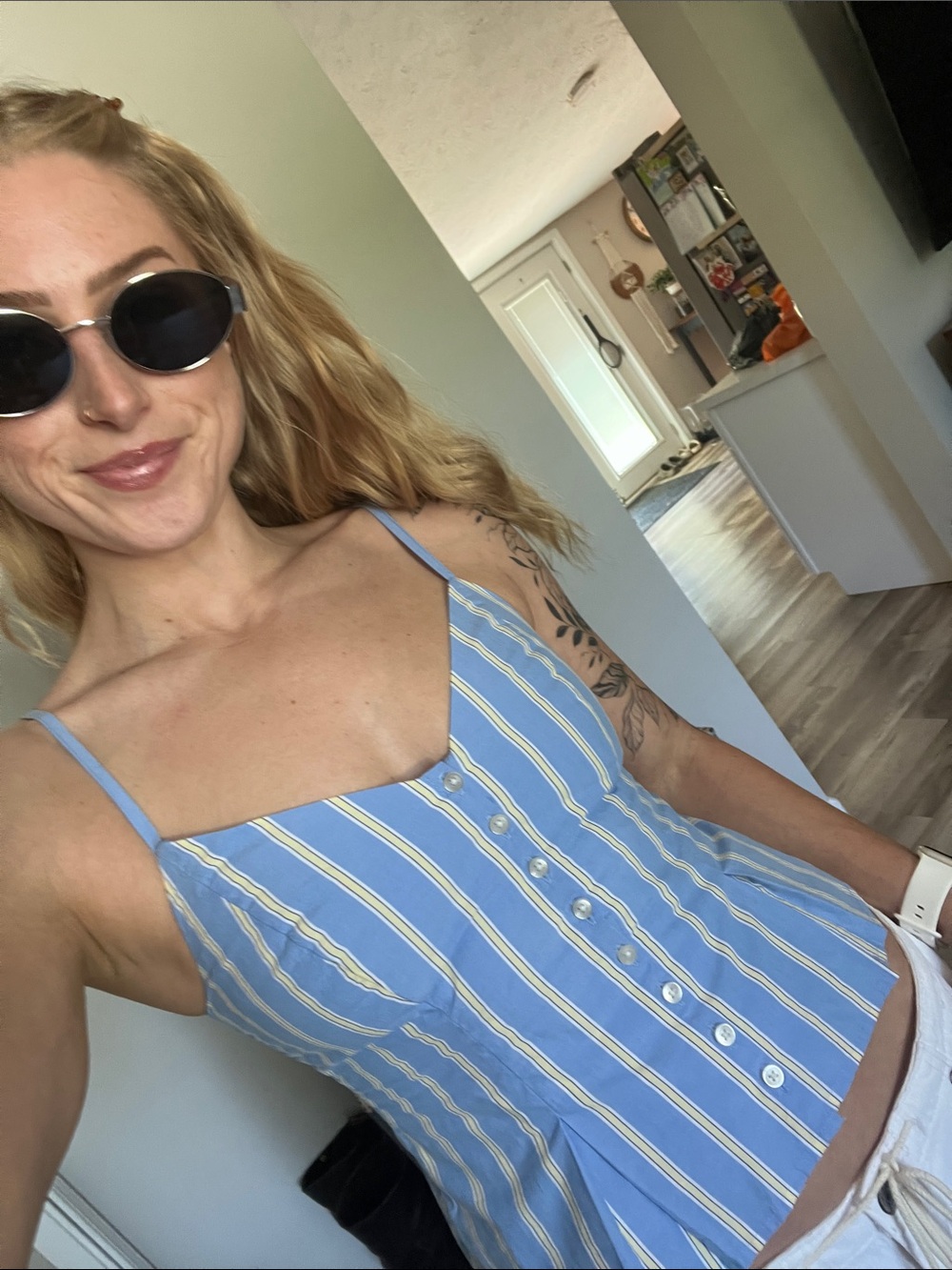 Abercrombie & Fitch Light Blue Striped Blouse Cami with Yellow and White Accents